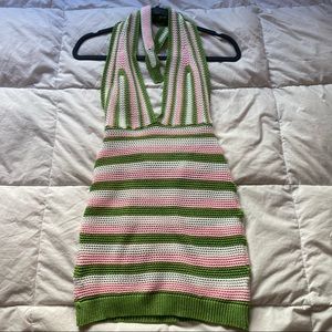 Beginning boutique green & pink knit halter dress